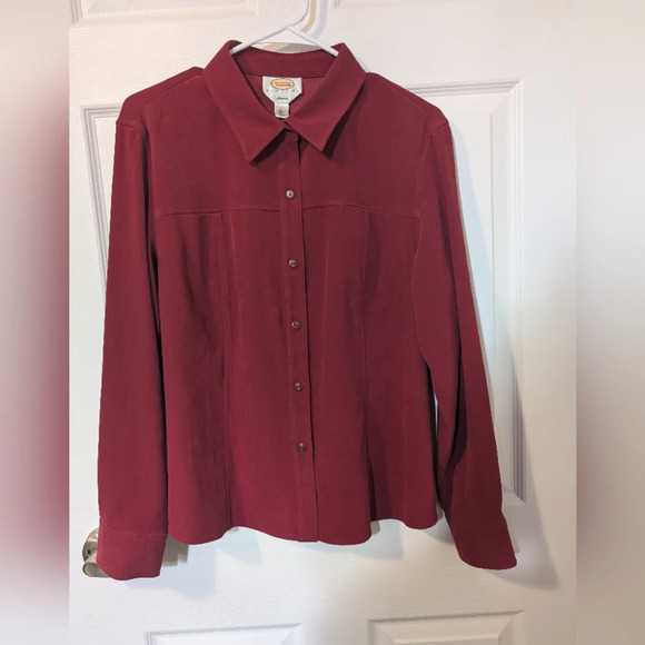 Talbots Petites Stretch Red Long sleeve Blouses Top  SZ L - Picture 2 of 5